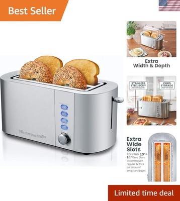 Long Slot 4 Slice Toaster - Perfect for Bagels, Waffles & Artisan Breads