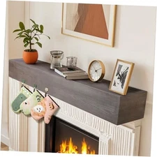 Wood Rustic Fireplace Mantel Shelf, Handcrafted Wooden Mantel for 48 inch Grey