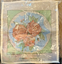 Vintage SEALED New NEEDLEPOINT CANVAS Ashes of Roses 30019 w/ YARN 18" x 20" Kit