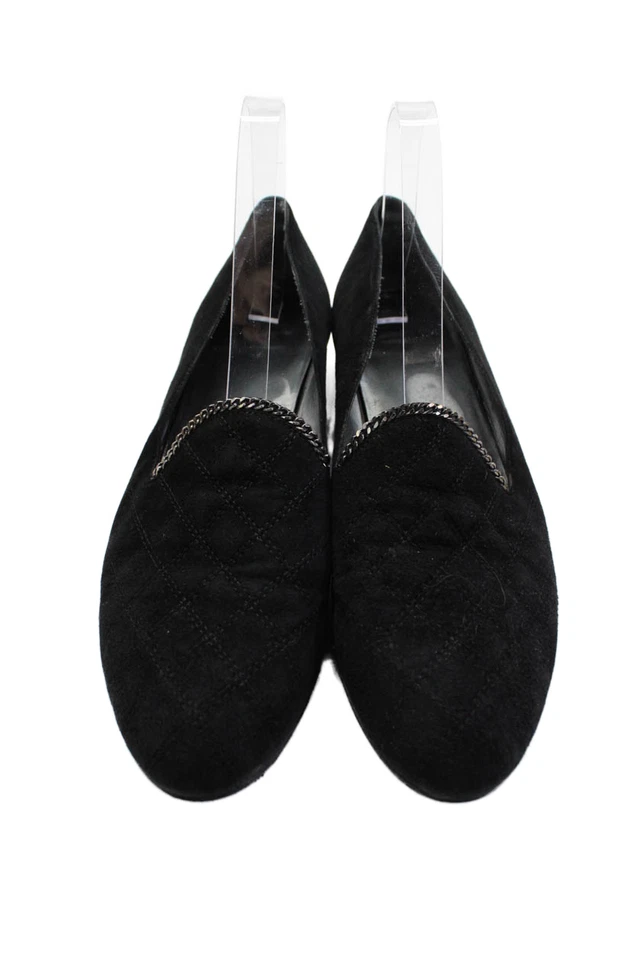 Mocasines sin cordones Stuart Weitzman para mujer de cuero acolchados con punta redonda negros talla 10N Foto 2 de 4