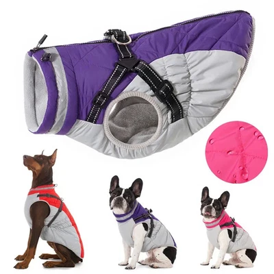 Waterproof Pet Jacket with Harness Winter Warm Coat for Small to Large Dogs