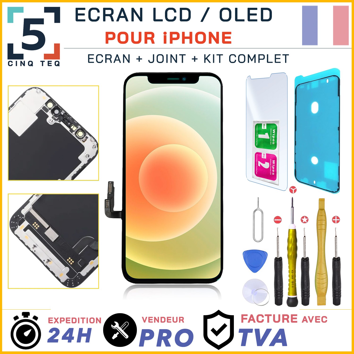 Ecran OLED/LCD Remplacement iPhone 6 6s 7 8 X XR XS 11 12 13 14 15 Pro Max Mini