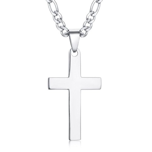 Boy Silver Stainless Steel Men Women Pendant Figaro Chain Cross Necklace Gfit - Picture 7 of 9