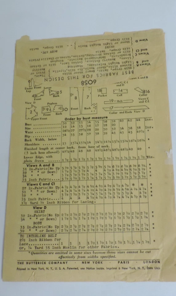 1930s Butterick 6058 Miss 2 Piece Dress/Skirt/Blouse Frock Sz 17 B35 Complete - image 3 of 4