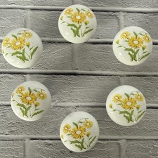 Vtg 6 Ceramic Yellow SunFlowers Drawer Cabinet Knobs Pulls Floral Japan