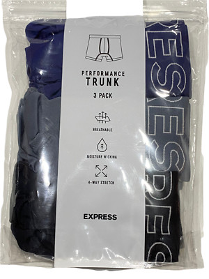 NWT EXPRESS Performance Trunk 3 Pack Sz XL Blue Black Gray