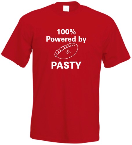 100 percent powered by PASTY Cornwall T-shirt Cornish T Shirt as seen on BGT - Picture 1 of 15