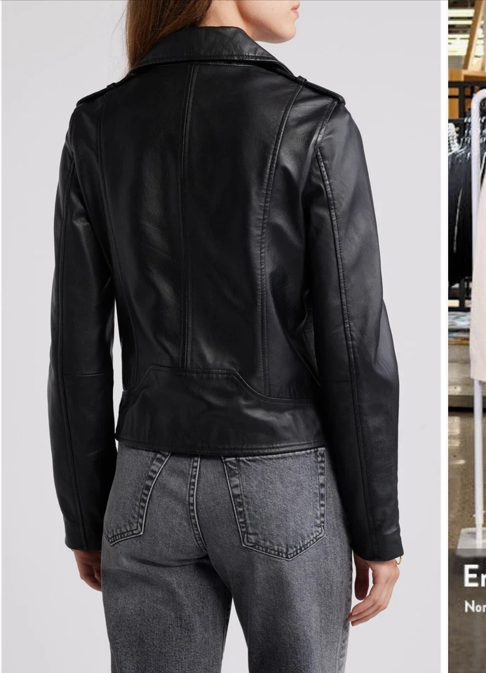 Chaqueta de Motociclista Sam Edelman Piel de Cordero Cuero Floral Negra 3XL NUEVA CON ETIQUETAS $380 Foto 3 de 4