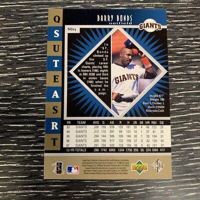 1998 Upper Deck Collectors Choice Single Barry Bonds San 1998 Upper Deck Collectors Choice Single Barry Bonds San