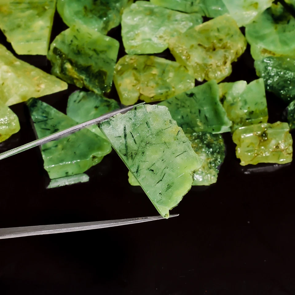 Natural Prehnite Slice Rough Gemstone Raw Prehnite Crystal Stone Small Slab - Image 3 of 4