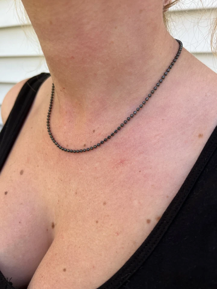 Colar Ball Moon corrente de contas 2,5 mm ródio preto sobre prata esterlina 925 real - Imagem 3 de 4