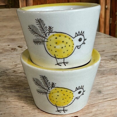 Very Rare Vintage Pair Rörstrand Pip Egg Cups Marianne Westman Sweden Chick MCM