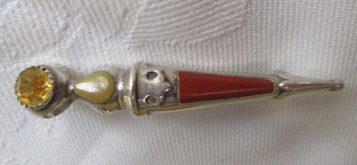 Antique Scottish Sterling Silver/Agate/Citrine-Dirk Brooch-W.J&Son-A. Deco
