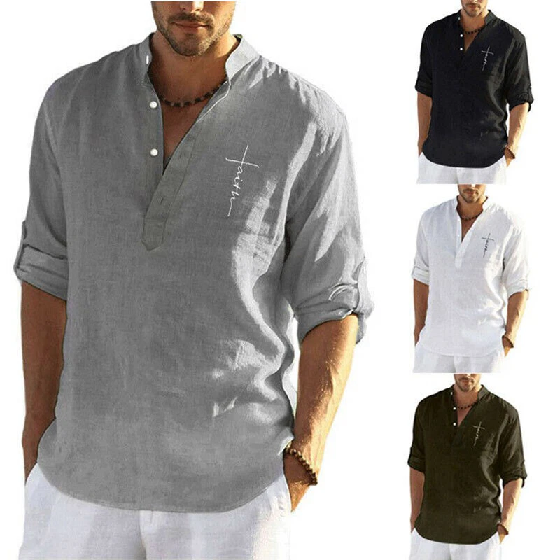 Short Sleeve New Summer Shirt Solid Loose Casual Mens Blouse Tops Linen Shirts
Opens in a new window