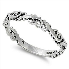 Sterling Silver Textured Swirls Band Ring - Free Gift Packaging