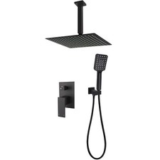 Black Twin Shower Head Set Concealed Mixer Valve Kit Square Ceiling 8-10-12-16"