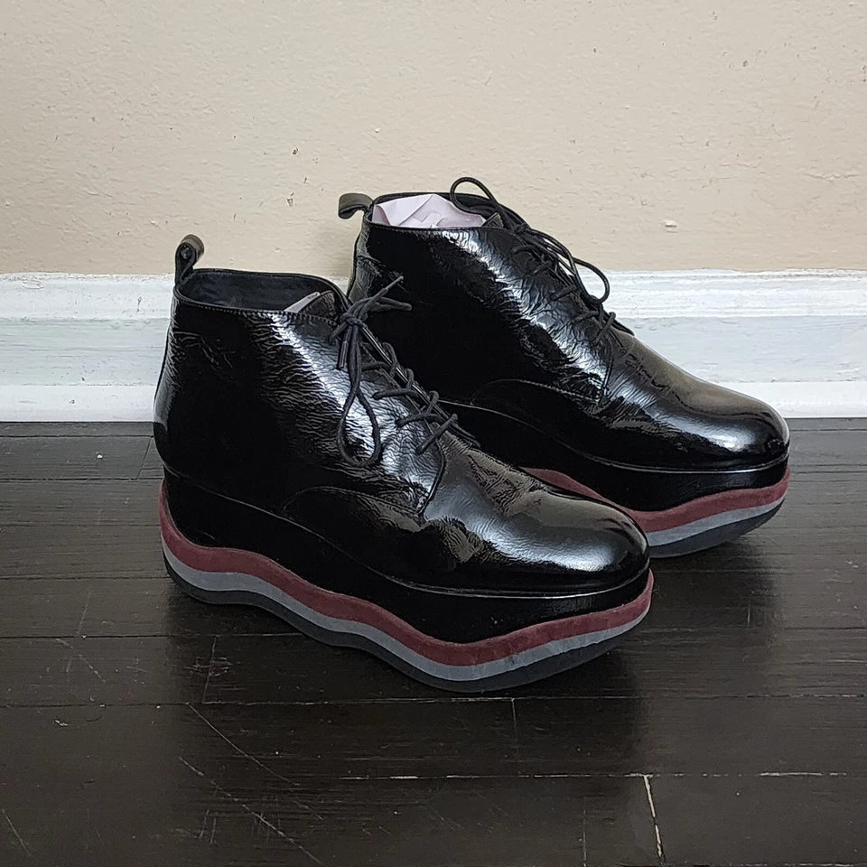 Paloma Barceló Rubicone Megan Lace-up Booties Black Patent Leather Platform IT40 - Image 3 of 4