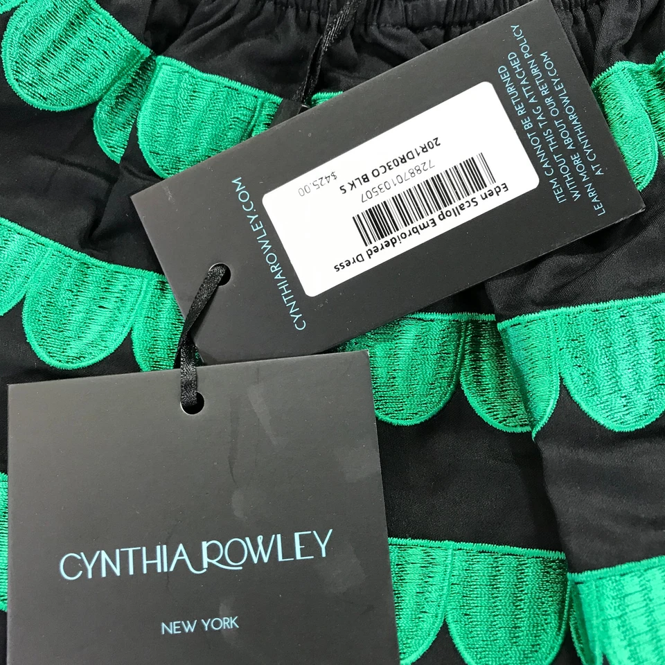 Vestido CYNTHIA ROWLEY Mujer Pequeño S Negro Verde Edén Vieira Bordado $425 Foto 4 de 4