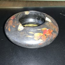 Cendrier En Laque Ancien Japon Bois Laqué  Décor Poisson