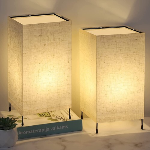 Set of 2 Modern Table Desk Lamp Linen Nightstand Lamp Japanese Style Bedroom