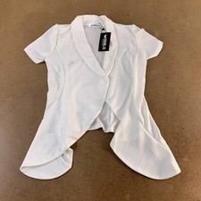 Doublju Womens Size Small White Short Sleeve Draped Ruffle Blazer Jacket NWT