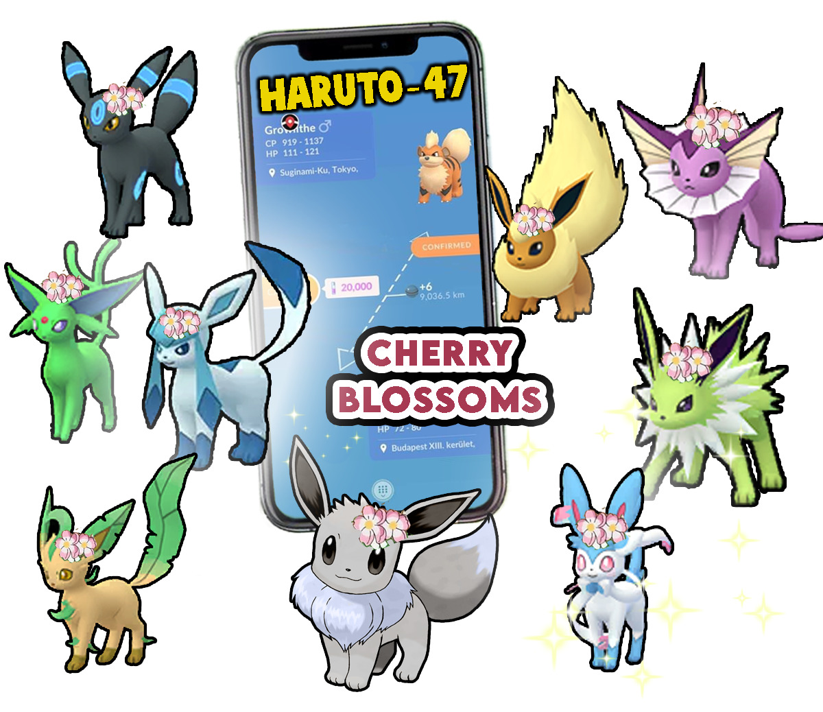 Shiny Eevee adorned with cherry blossoms & Evolution Trade 20kdust