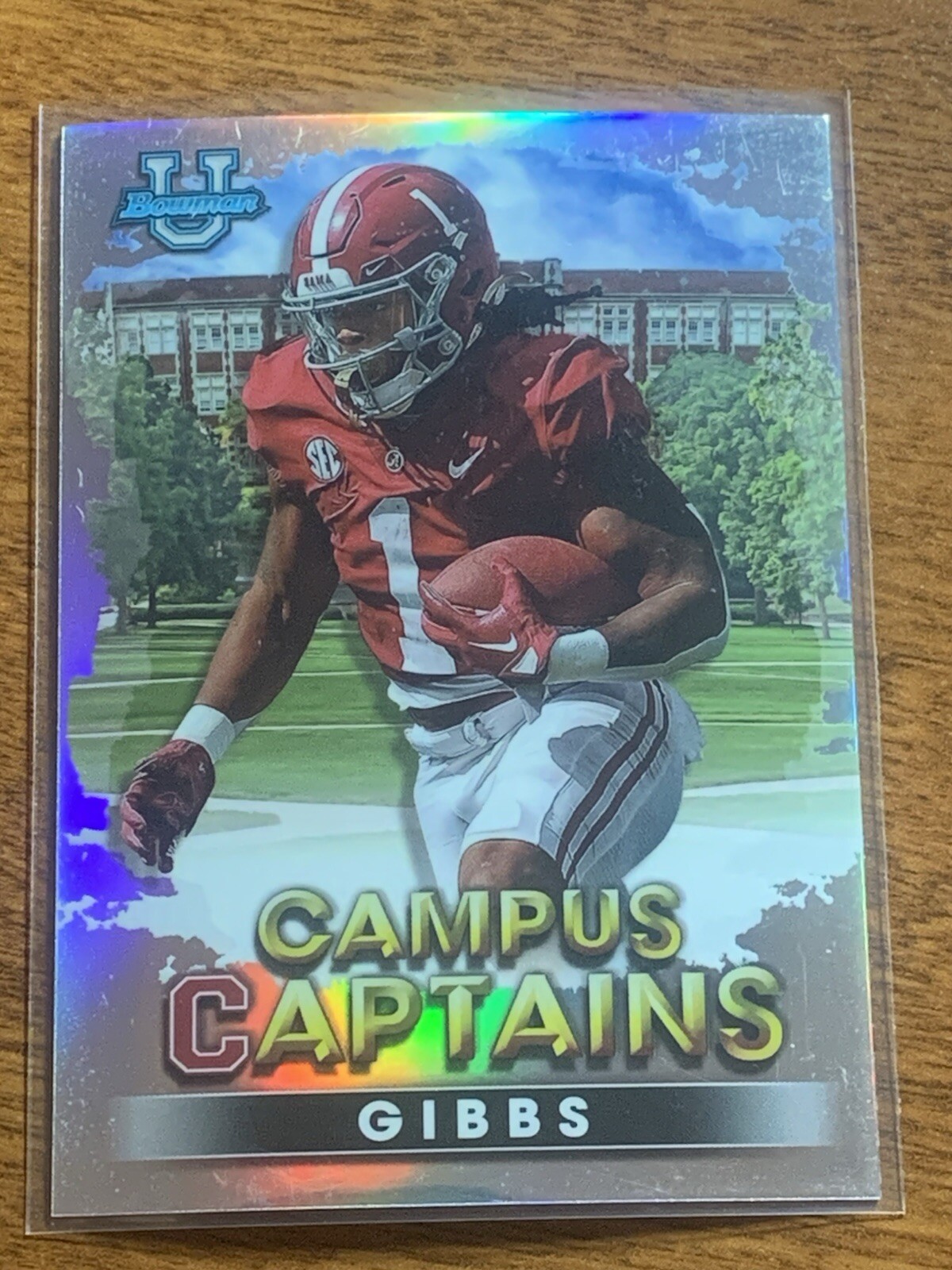 Jahmyr Gibbs ~ 2022 Bowman U Silver Campus Captains ~ Alabama ~ Lions RC