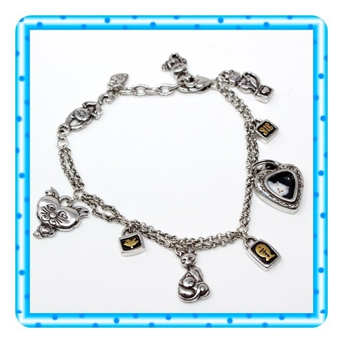 Brighton Pedigree Cat Charm Locket Heart Retired Heart Bracelet