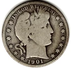 1901 Barber Half dollar grades in GOOD+ condition ~ FULL RIMS   stk y9