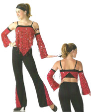 Sizzle Child X-Small Tap Dance Costume 3pc SLEEVES  PANTS and CROP TOP New