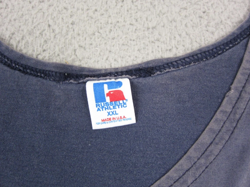 Camisa Russell Vintage Adulto 2XL XXL Azul Hecha en EE. UU. Camiseta sin mangas Años 90 Atlética Para Hombres Foto 3 de 4