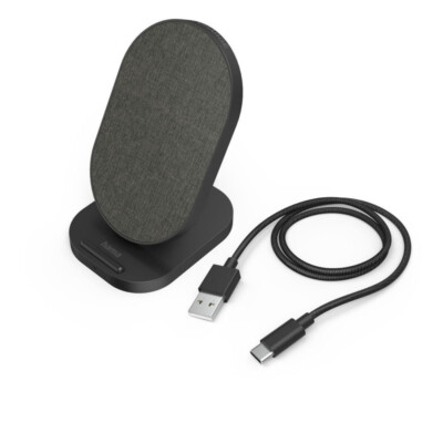 HAMA Wireless Charger ''QI-FC10S-Fab'', 10 W, kabellose Smartphone-Ladestation, SW