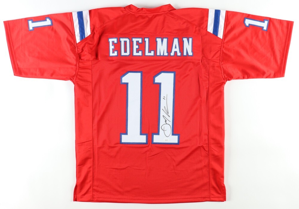 Julian Edelman Autographed Signed New England Patriots Red 1985 Throwback Jersey (JSA COA) 