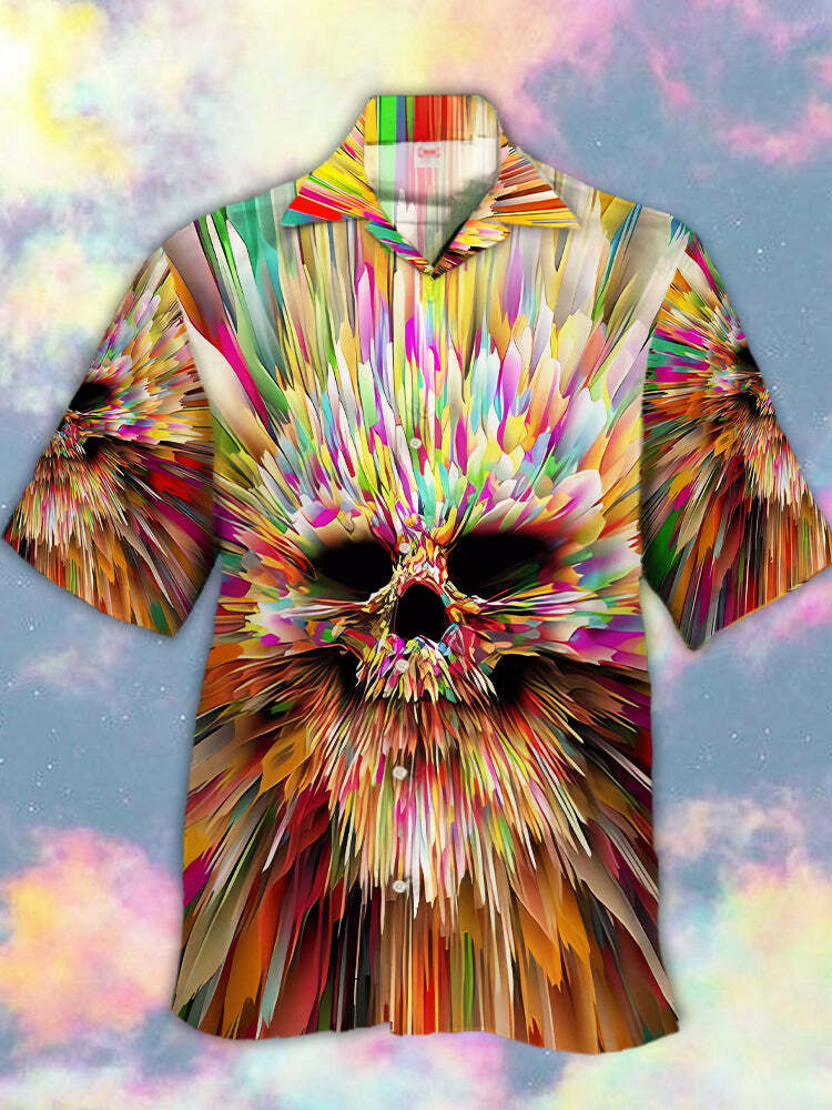 Psychedelic Colorful Burst Mutation Skull Hawaiian Shirt