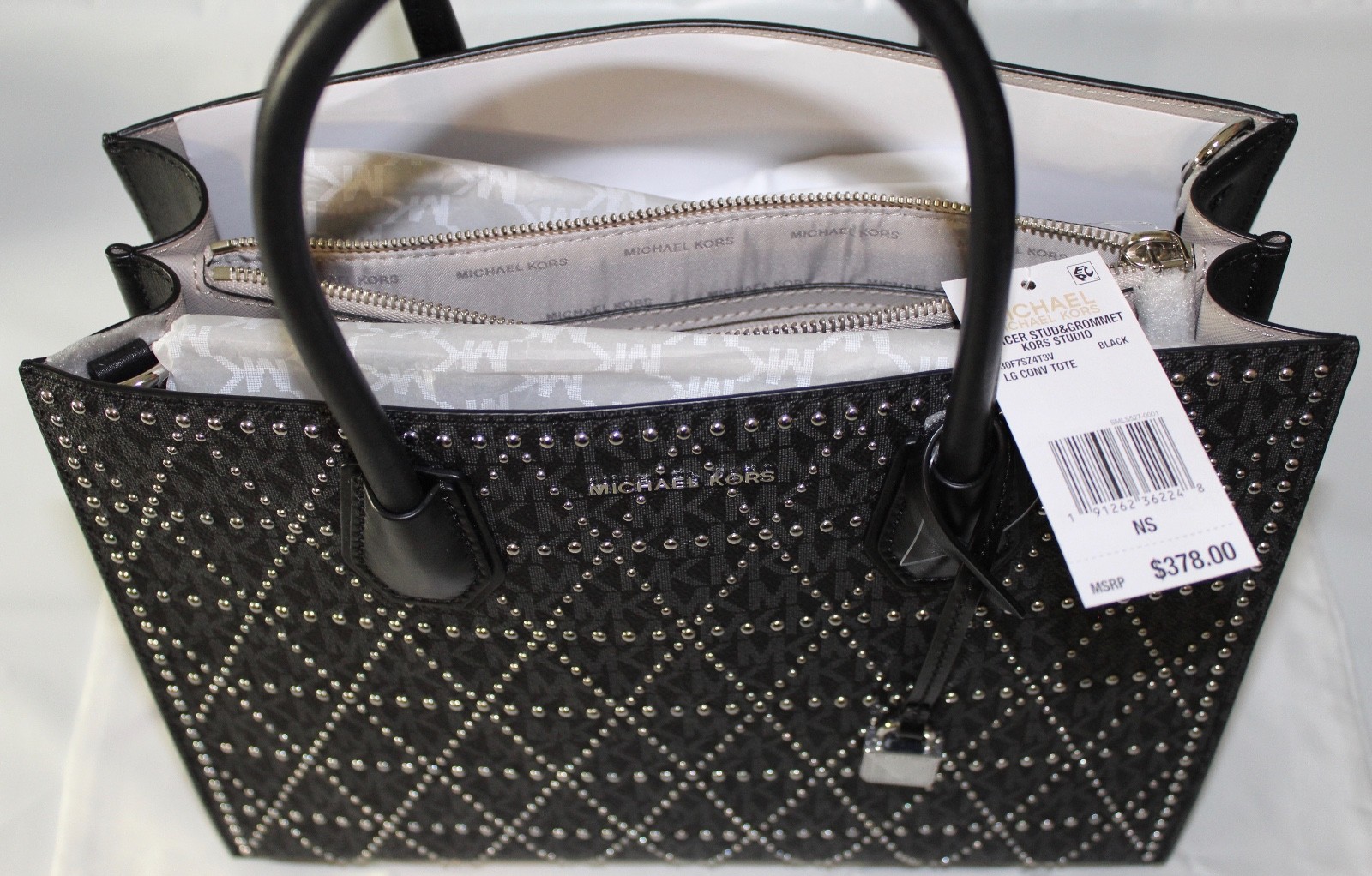 Michael Kors Mercer Stud and Grommet Large Convertible Tote Black 