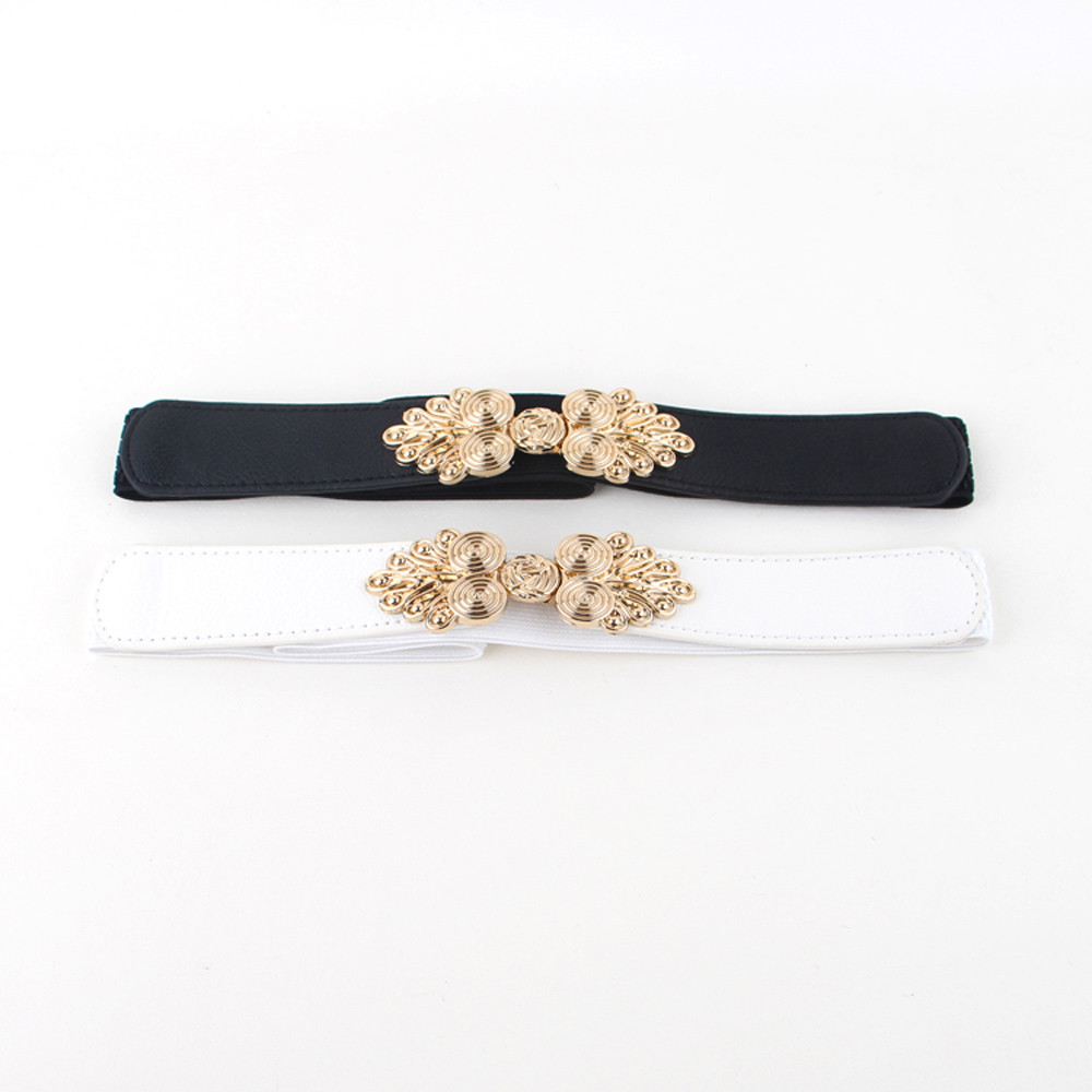 Women Metal Gold Knot Buckle Stretch Belt Elastic Dress  display picture 2