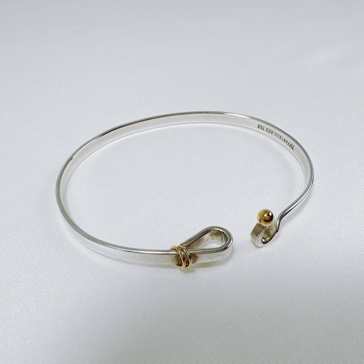 TIFFANY & Co. Bracelet Hook & Eye Bangle Silver 18K Yellow Gold
