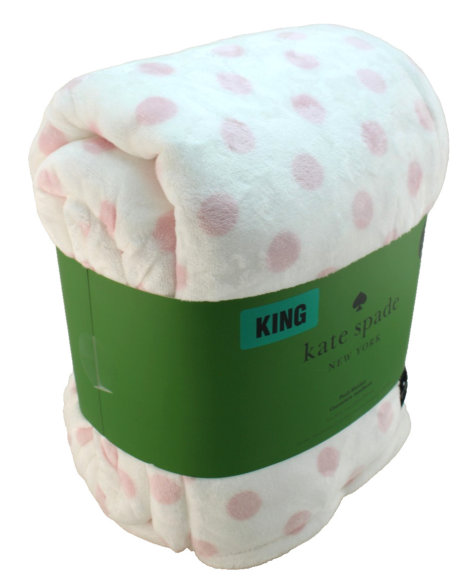 KATE SPADE King Size 112" x 92" Pink / White Polka Dot /Badge Logo Plush Blanket thumbnail 4