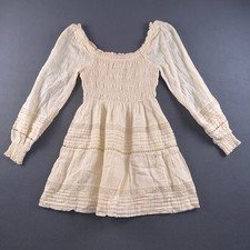American Eagle Cream Smocked Mini Dress Long Sleeve Lace Boho Cottagecore XS