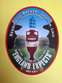 NEWBY WYKE pump clip ENGLAND EXPECTS real ale brewery beer badge Cricket Ashes