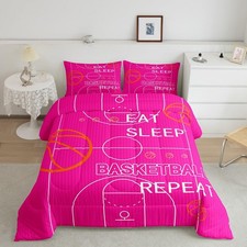 Basketball Comforter Set Twin Size Basketball Court Comforter Boys Girls Eat ...