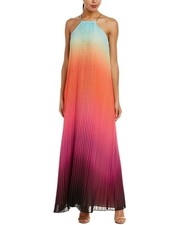 Trina Turk Women's Plume Sunset Ombre Pleated Chiffon Maxi Dress Chain Strap S