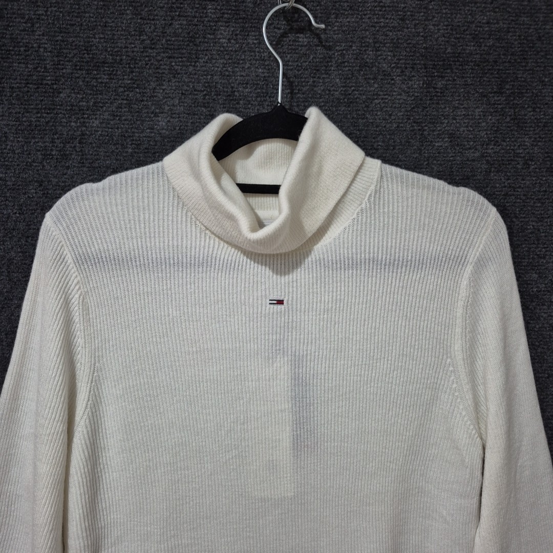 Tommy Hilfiger Size XL White Essential Turtle Neck Sweater Rib Knit Classic image 3