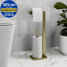Brushed Brass Freestanding Toilet Roll Holder Square Modern Bathroom Accessories