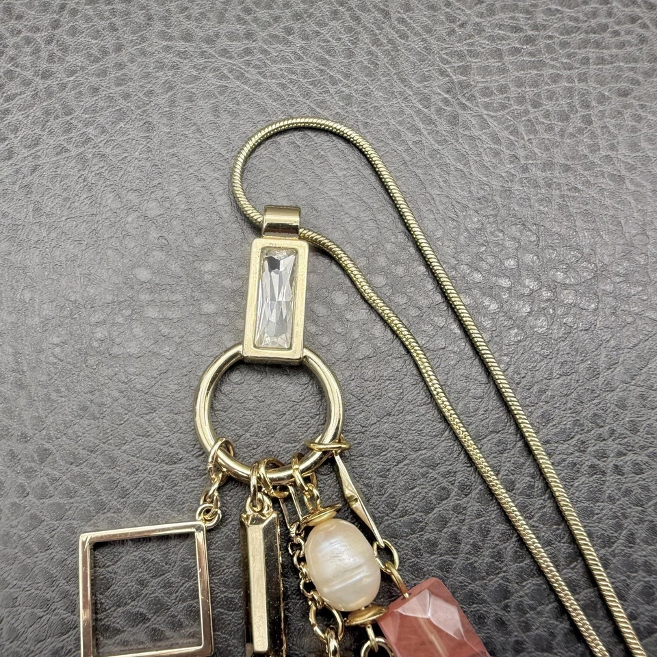 WHBM Collar Colgante Tono Dorado Moderno Dijes Geométricos Borla Cuentas Rosa 28" Foto 3 de 4