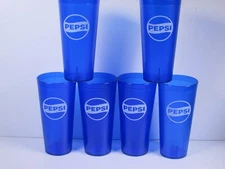 New LOT OF (6) Pepsi Cola Restaurant Blue Globe Plastic Tumblers Cups 24oz 1990S