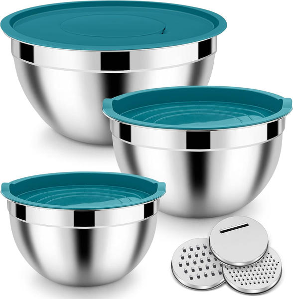 Homikit RüHrschüSsel, 3-Teilig Edelstahl SchüSsel SalatschüSsel Set Mit Luftdich-image