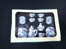 Miniature Ceramic Tea Set Blue/White Flower NIB