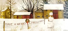 Greeting Card Merry Christmas Barn Farm Snowman Happy New Year