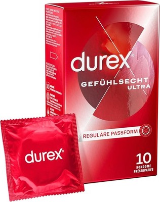 Durex Gefühlsecht Ultra Kondome   20% Dünnere Kondom-Spitze, Befeuchtet, Transpa